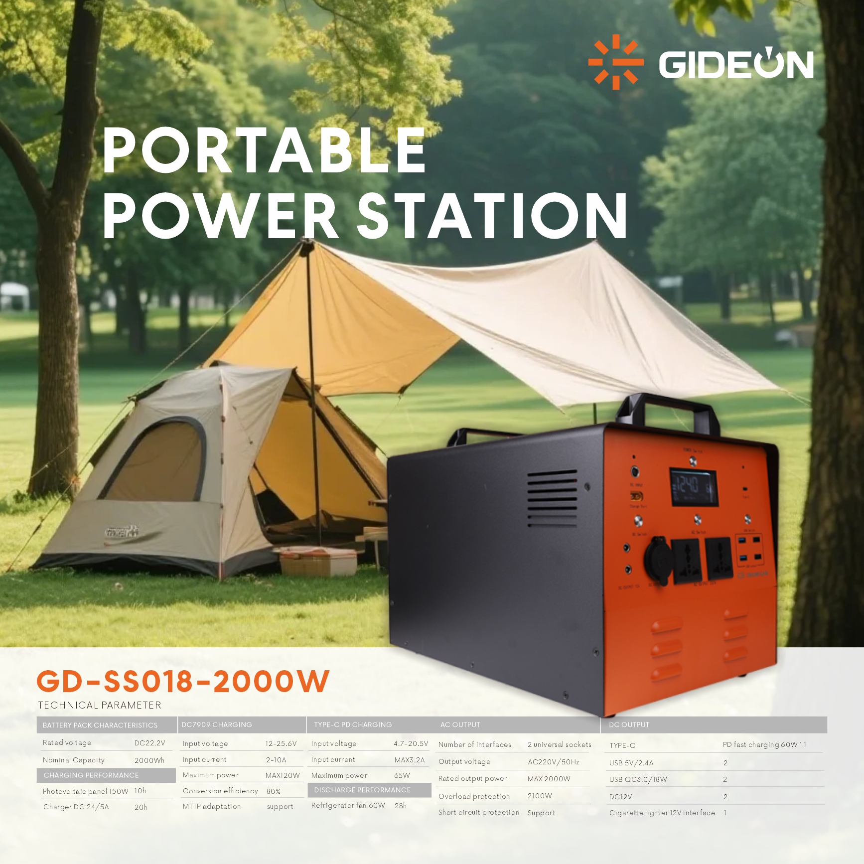 GD-SS018-2000W Taşınabilir Güç İstasyonu: Gücü açık tutun